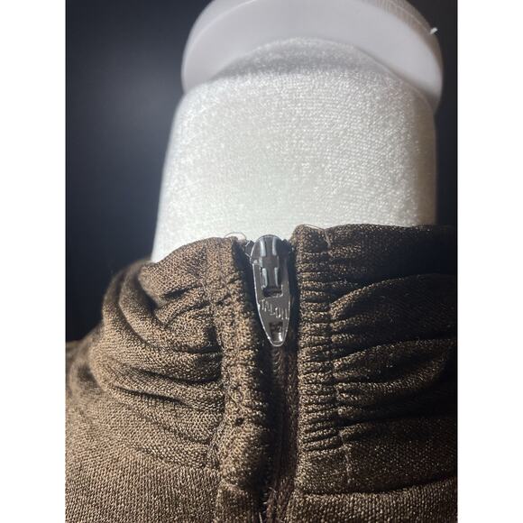 1970s Metallic Bronze Gown w/Draped High Neck/Long Sleeve Maxi–Talon Zipper - Picture 11 of 11